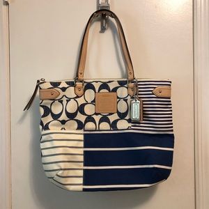 Coach Navy Blue Patchwork Shoulder Bag